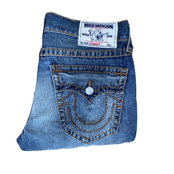 VINTAGE True Religion Jeans Size 32 STRAIGHT Orange Stitch - Picture 7 of 12
